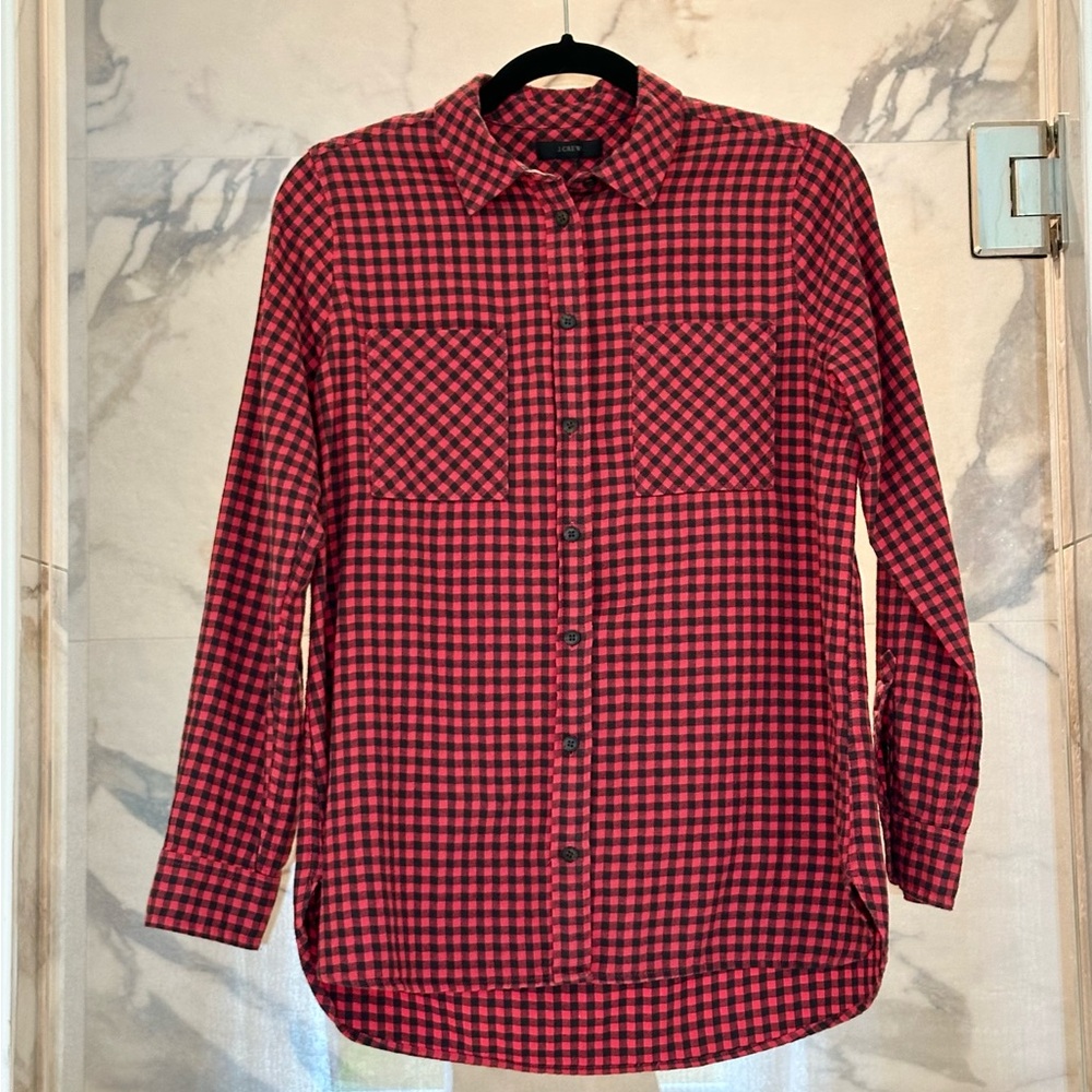 J Crew Red / Black Flannel Button Up, Size 4